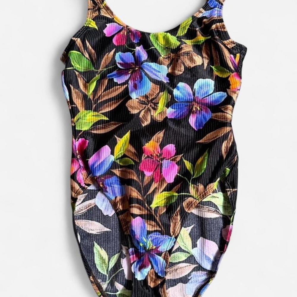 Vintage 90s Catalina Tropical Floral High Cut One Piece Swimsuit Womens Large